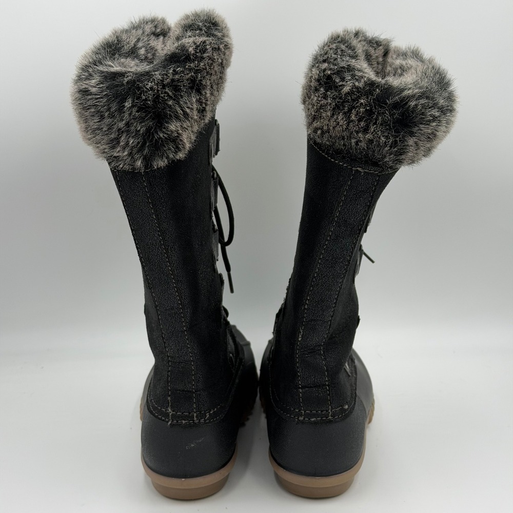Yuu Fiona Black Faux Fur Trim Lace Up Duck Boots Womens Size 6 M Winter Mid Calf - Picture 4 of 12